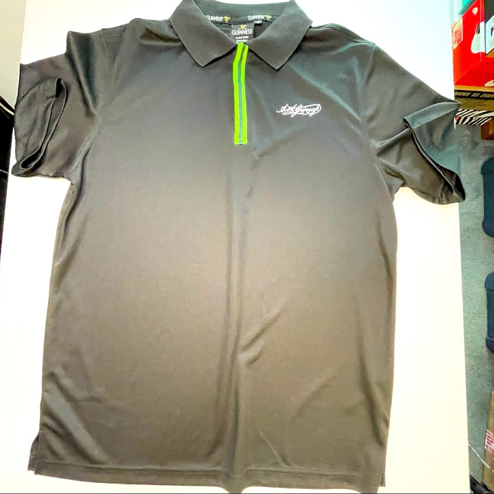 Guinness Beer Mens Medium Size Black & Green Short Sleeve Polo Shirt